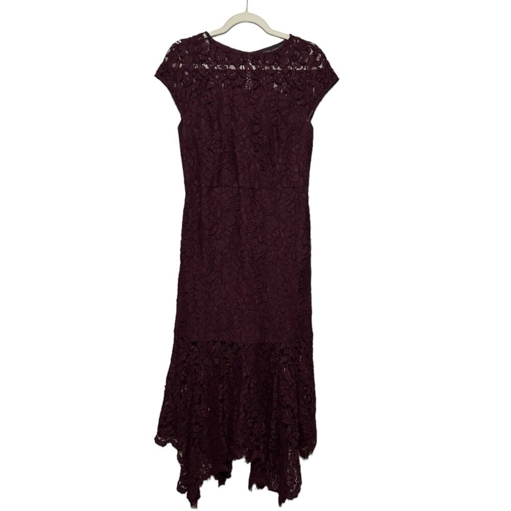 Banana Republic Red Purple Wine Lace Fitted Short Sleeve‎ Dress Women’s Size 4
